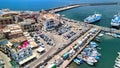 Aerial view of Pozzuoli port from a drone in summer season, Italy Royalty Free Stock Photo