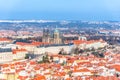 Aerial view of Prague Castle, Czech: Prazsky hrad, with Saint Vitus Cathedral. Panoramic view from Petrin lookout tower Royalty Free Stock Photo