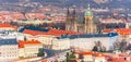 Aerial view of Prague Castle, Czech: Prazsky hrad, with Saint Vitus Cathedral. Panoramic view from Petrin lookout tower Royalty Free Stock Photo
