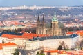 Aerial view of Prague Castle, Czech: Prazsky hrad, with Saint Vitus Cathedral. Panoramic view from Petrin lookout tower Royalty Free Stock Photo