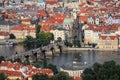 Aerial view of Prague City and Charles Bridge Royalty Free Stock Photo