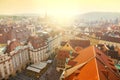 Aerial view of Prague city with red rooftops