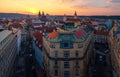 Aerial view of Prague Old Town with amazing sunset sky Royalty Free Stock Photo
