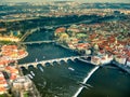 Aerial view of Prague over Vltava river