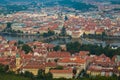 Aerial view of Prague and Vltava river from Petrin hill tower Royalty Free Stock Photo