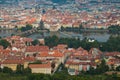 Aerial view of Prague and Vltava river from Petrin hill tower Royalty Free Stock Photo