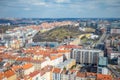 Aerial view of Prague from Zizkov television tower in sunny day in Prague, Czech Republic Royalty Free Stock Photo