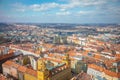 Aerial view of Prague from Zizkov television tower in sunny day in Prague, Czech Republic Royalty Free Stock Photo