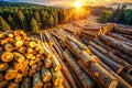 Aerial View of a Precisely Stacked Pine Log Pile A Glimpse into the Timber Industrys Efficient Operations