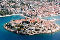 Aerial view of Primosten, popular Croatian summer destination. Royalty Free Stock Photo