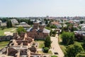 Aerial view of the Princely Court showing St. Friday Church in Targoviste, Dambovita, Romania.