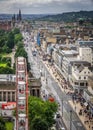 Aerial view of the Princes street in Edinburgh Royalty Free Stock Photo