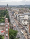 Aerial view of the Princes street in Edinburgh Royalty Free Stock Photo