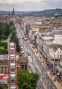 Aerial view of the Princes street in Edinburgh Royalty Free Stock Photo