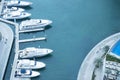 Aerial view of private luxury yachts anchored in harbour Royalty Free Stock Photo