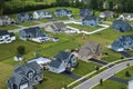 Aerial view of private residential houses in rural suburban sprawl area in Rochester, New York. Upscale suburban homes