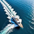 Aerial view of a private yacht on calm representing the luxurious and extravagant