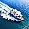 Aerial view of a private yacht on calm representing the luxurious and extravagant