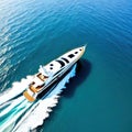 Aerial view of a private yacht on calm representing the luxurious and extravagant