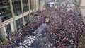 Aerial view of the procession of the Lord of Miracles that is celebrated in Lima - Peru in October. Royalty Free Stock Photo