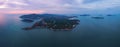 Aerial view of Promthep Cape viewpoint at sunset with Andaman sea in Phuket Island, tourist attraction in Thailand in travel trip Royalty Free Stock Photo