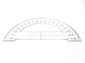 Aerial view of protractor for measuring degrees isolated on white background. Math instrument for measuring and constructing