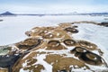 Aerial view of pseudocraters near the frozen lake Myvatn - north Royalty Free Stock Photo