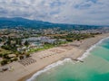 Aerial view of the public beach in the resort town of Elounda on the island of Crete (Greece Royalty Free Stock Photo