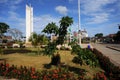pucalpa city with square garden and monument peru