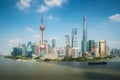 Aerial view of Pudong skyline with Oriental Pearl tower and Lujiazui Business district skyscraper with Huangpu river in Shanghai, Royalty Free Stock Photo
