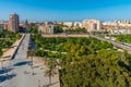 Aerial view of puente de serranos bridge in Valencia, Spain