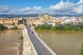 Aerial view of Puente Romano bridge in Cordoba, Spain