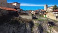 Aerial view of Puentedey, a picturesque village with a natural bridge over the river. Burgos, Spain