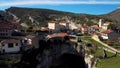 Aerial view of Puentedey, a picturesque village with a natural bridge over the river. Burgos, Spain