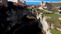 Aerial view of Puentedey, a picturesque village with a natural bridge over the river. Burgos, Spain