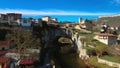 Aerial view of Puentedey, a picturesque village with a natural bridge over the river. Burgos, Spain