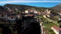 Aerial view of Puentedey, a picturesque village with a natural bridge over the river. Burgos, Spain