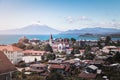 Aerial view of Puerto Varas with Sacred Heart Church and Osorno Volcano - Puerto Varas, Chile Royalty Free Stock Photo