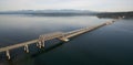 Aerial View Puget Sound Hood Canal Floating Bridge Crossing Olympic Mountains