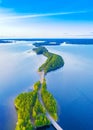 Aerial view of Pulkkilanharju Ridge, Paijanne National Park, southern part of Lake Paijanne. Landscape with drone. Blue