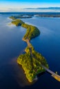 Aerial view of Pulkkilanharju Ridge, Paijanne National Park, southern part of Lake Paijanne. Landscape with drone. Blue