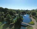 Aerial view of Pullen Park with downtown Raleigh skyline in the distance Royalty Free Stock Photo