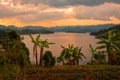 Beautiful sunset at the Punishment Island in Lake Mutanda in Uganda