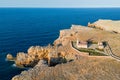 Aerial view of Punta Nati Lighthouse at north coast of Menorca (Balearic Islands)