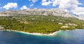 Aerial view of Punta Rata beach in Brela, Dalmatia, Croatia