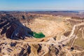 Aerial view of quarry landscape, industrial limestone mining industry