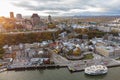 Aerial view of Quebec City Old Town and Old Port in sunset time. Royalty Free Stock Photo