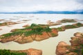 Aerial view of Queen Sirikit Dam in Nan Province, Nan River, Thailand. Rainy season. Royalty Free Stock Photo