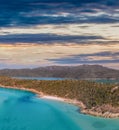 Aerial view of Queensland beaches, Australia. Whitsunday Islands Archipelago on a sunny day