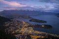 Aerial view of Queenstown at dusk